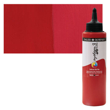 Daler-Rowney System3 Fluid Acrylics - Cadmium Red Hue, 250 ml bottle with swatch