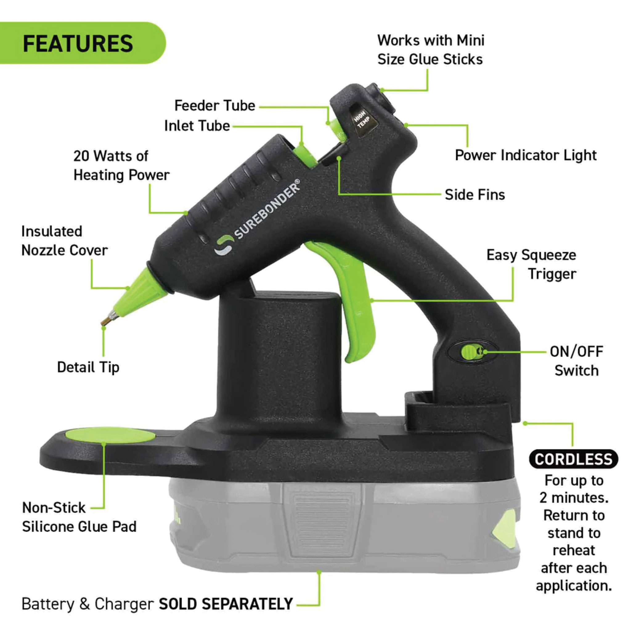 Surebonder Professional Mini Battery Powered High Temp Glue Gun