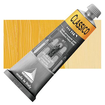 Open in modal - Maimeri Classico Oil Color - Permanent Yellow Deep, 60 ml tube and swatch