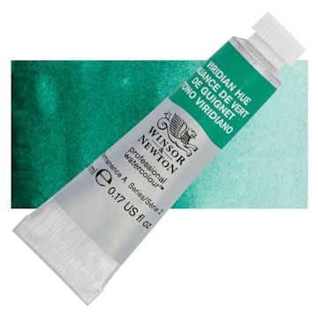 Open in modal - Winsor & Newton Professional Watercolor - Viridian Hue, 5 ml tube and swatch