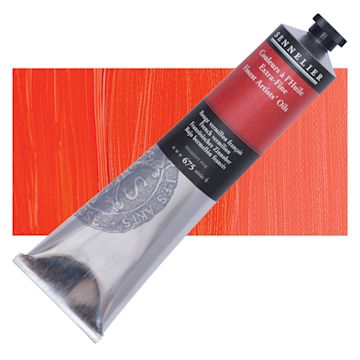 Open in modal - Sennelier Artists' Extra Fine Oil Paint - French Vermilion, 200 ml tube and swatch