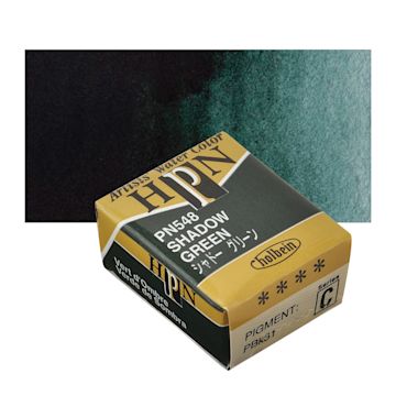 Open in modal - Holbein Artists' Watercolor Half Pan - Shadow Green and swatch