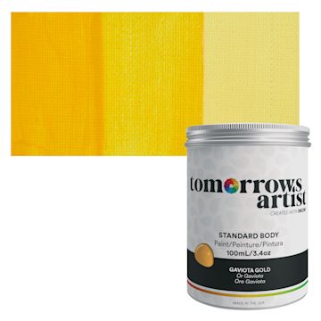 Open in modal - Tomorrow's Artist Eco-Friendly Standard Body Acrylic Paint - Gaviota Gold, 100 ml jar and swatch