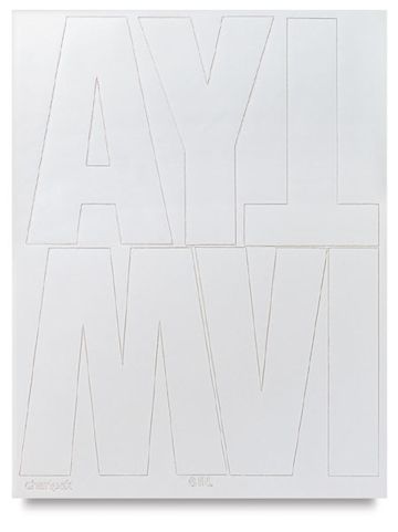 Open in modal - Chartpak Vinyl Letters - Top view of sheet of largest size 6 inch White letters