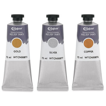 Cranfield Traditional Relief Ink - 3 Metallic Ink Tubes shown upright
