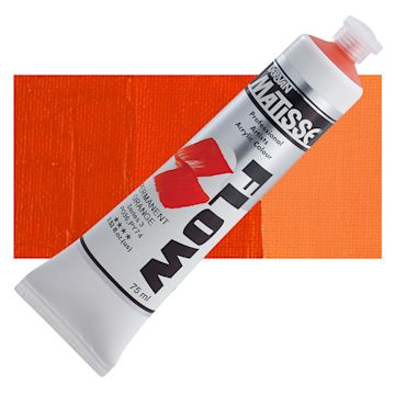 Open in modal - Matisse Flow Acrylic Paint - Permanent Orange, 75 ml tube and swatch