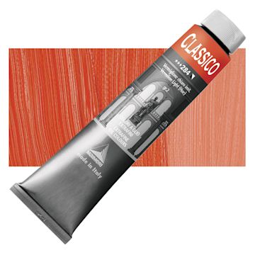 Open in modal - Maimeri Classico Oil Color - Vermilion Light (Hue), 200 ml tube and swatch