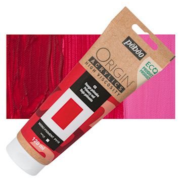Open in modal - Pebeo Origin Acrylic Paint - Primary Red, 120 ml tube and swatch