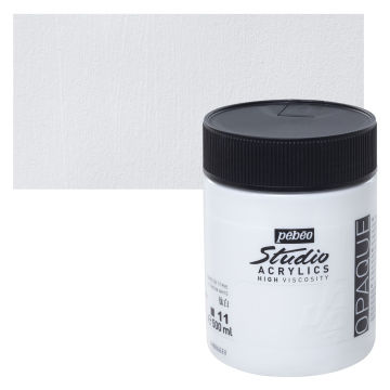 Pebeo High Viscosity Acrylics - Titanium White, 500 ml, Swatch with Jar
