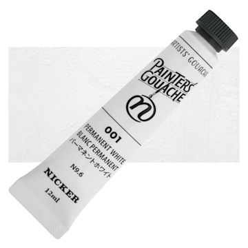 Open in modal - Nicker Painter’s Gouache - Permanent White, 12 ml tube and swatch