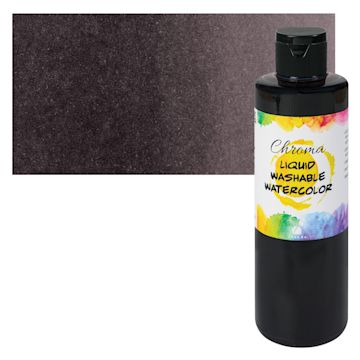 Open in modal - Chroma Liquid Washable Watercolor Paint - Black, 8.4 oz, Bottle with swatch