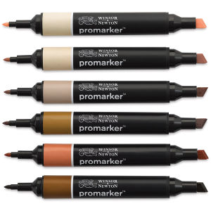 Winsor & Newton ProMarkers - Skin Tones 2, Set of 6 (with cap off)