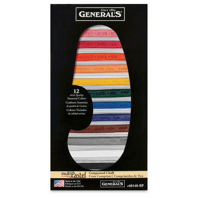 General's MultiPastel Chalk Sticks - Front of package of Assorted Set of 12, showing chalks