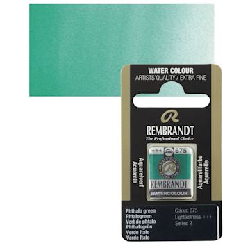 Open in modal - Rembrandt Watercolor Half Pan - Phthalo Green pan and swatch