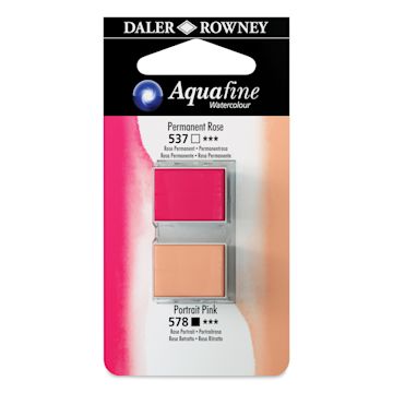 Open in modal - Daler-Rowney Aquafine Watercolors - Set of 2, Permanent Rose and Peach Pink, Half Pan