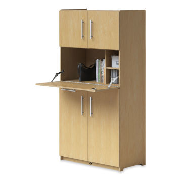 Whitney Brothers Teachers Workstation - Work surface door open to show storage area