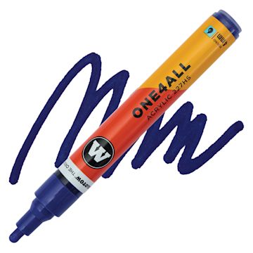 Open in modal - Molotow One4All Acrylic Marker - 4 mm Tip, Night Blue, Bullet Tip, swatch and marker