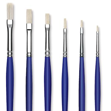 Open in modal - Blick Scholastic White Bristle Brush Set - Flat, Set of 6 close up