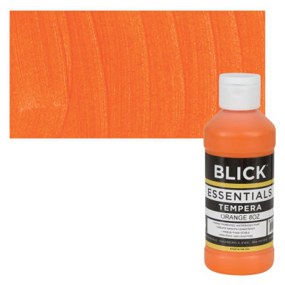 Blick Essentials Tempera - Orange, 8 oz bottle with swatch