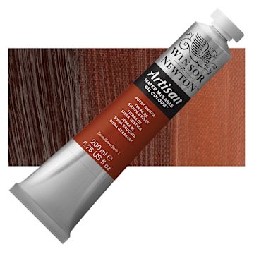 Open in modal - Winsor & Newton Artisan Water Mixable Oil Paint - Burnt Sienna, 200 ml tube and swatch