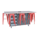 CEF Ed8 Work Table with Stools - Red, Paint Scrape Steel, 42"H