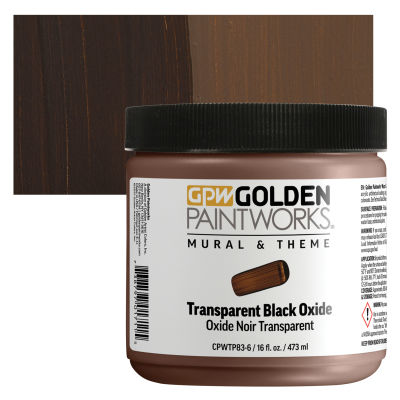Golden Paintworks Mural and Theme Acrylic Paint - Transparent Black Oxide, Jar and Swatch