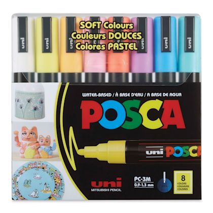 Posca Paint Markers - Soft Colors, Set of 8 , Fine, Bullet Tip, 0.9 mm ...