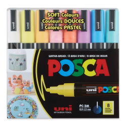 Uni Posca Paint Marker - Soft Colors, Set of 8, Fine, Bullet Tip, 0.9 mm-1.3 mm