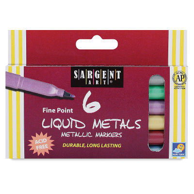 Sargent Art Liquid Metals Metallic Markers - Front of package of Set of 6 Fine point markers