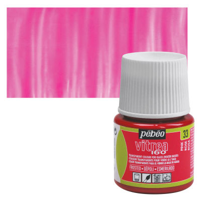 Pebeo Vitrea 160 Glass Paint - Pink, Frosted, 45 ml bottle (swatch and bottle)