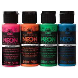 FolkArt Multi-Surface Neon Blacklight Acrylic Paint - Set of 4, Assorted Colors, 2 oz, Bottles (Out of packaging)