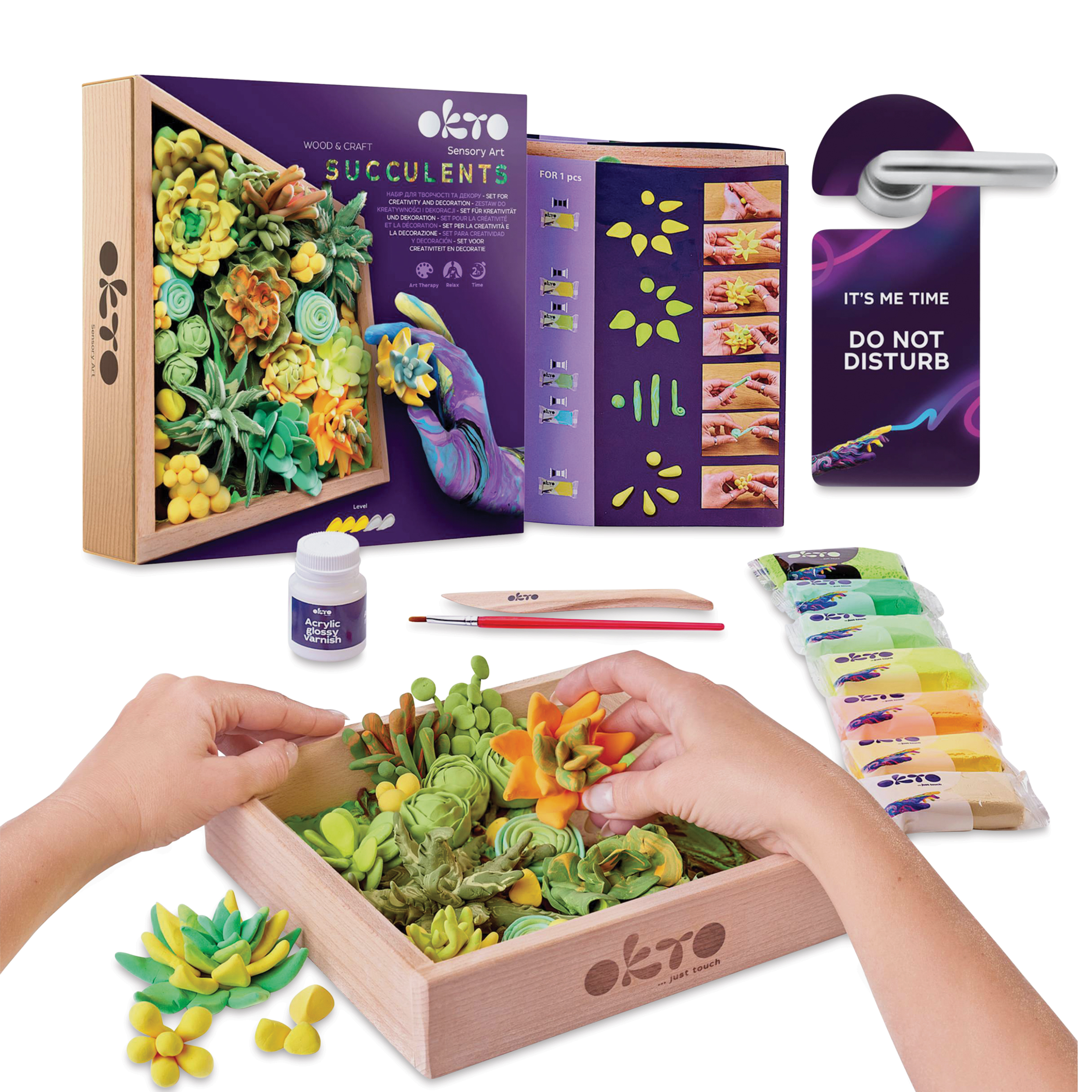 Okto Sensory Art DIY Wood & Craft Clay Kit - Succulents, Energy