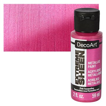 Open in modal - DecoArt Extreme Sheen Metallic Acrylic Paint - Pink Tourmaline, 2 oz bottle and swatch