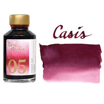 Open in modal - Tom's Studio Fountain Pen Ink - 50 ml, Cassis, bottle with swatch