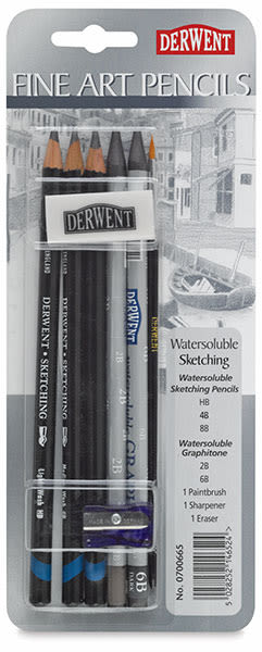 Derwent Water Soluble Sketching Pencil Set - Front of blister package of Pencil Pack 