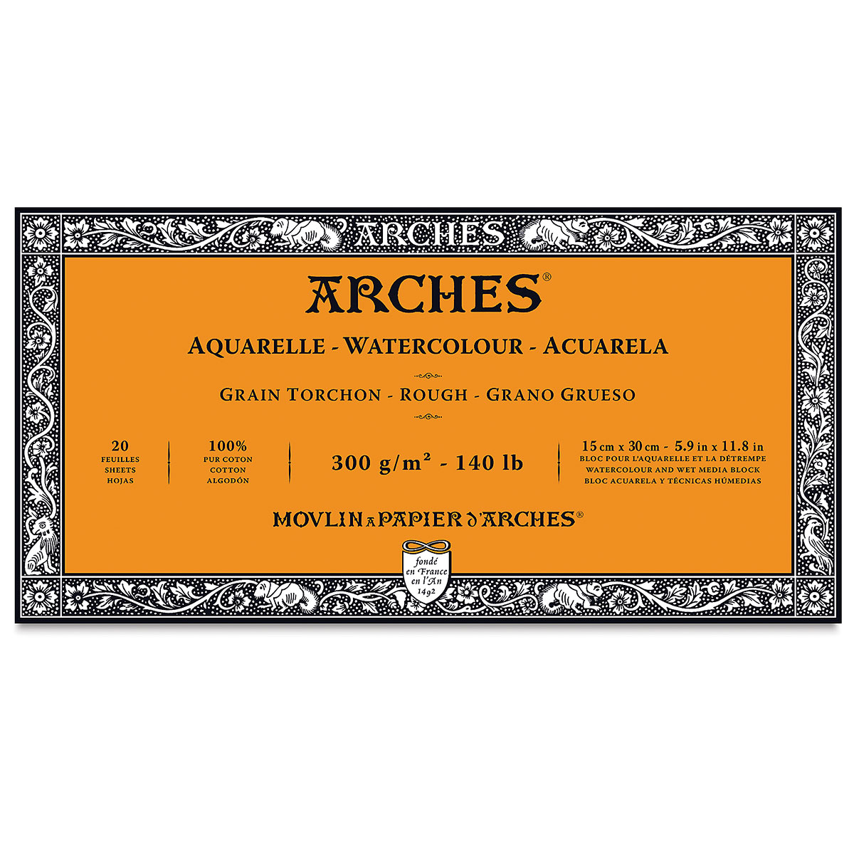 Arches Watercolor Block - 5.9 inch x 11.8 inch, Rough, 140 lb, 20 Sheets