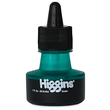 Open in modal - Higgins Dye-Based Drawing Ink - 1 oz, Green, Non-Waterproof, Dye-Based Ink