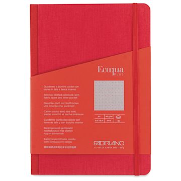 Open in modal - Fabriano Ecoqua Plus Fabric-Bound Notebook - Red, 5-4/5" x 8-1/4", Dot Grid, front cover