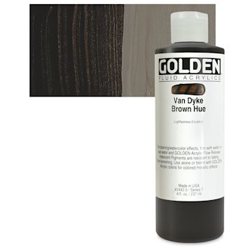Open in modal - Golden Fluid Acrylic - Van Dyke Brown Historical Hue, 8 oz bottle and swatch