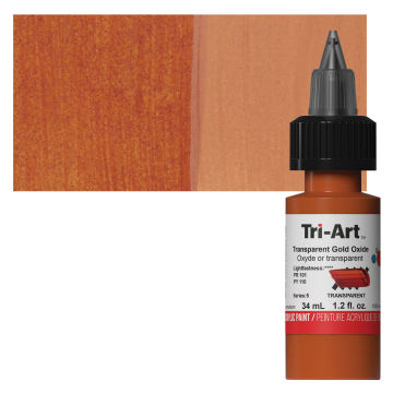 Tri-Art Low-Viscosity Artist Acrylic - Transparent Gold Oxide, Tube with Swatch
