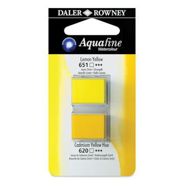 Open in modal - Daler-Rowney Aquafine Watercolors - Set of 2, Lemon Yellow and Cadmium Yellow Hue, Half Pan