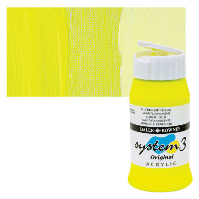 Daler-Rowney System 3 Acrylics - Fluorescent Yellow, 500 ml bottle