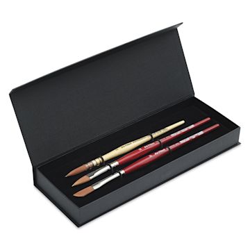Open in modal - Da Vinci Cosmotop Spin Brushes - Box Set of 3, assorted brushes shown inside of the open box