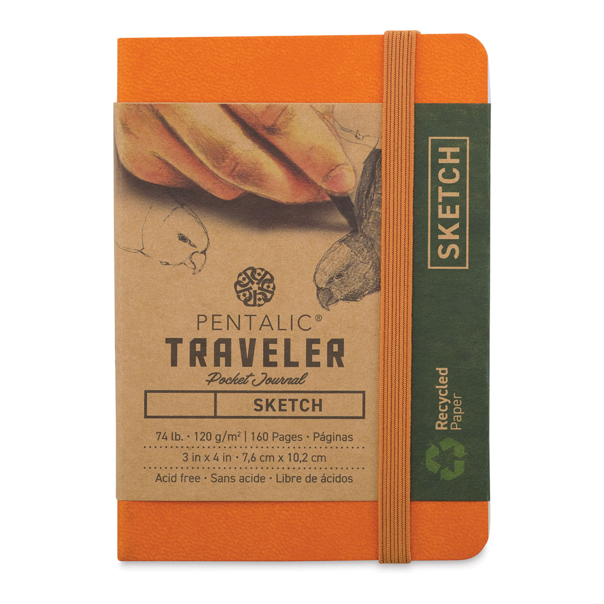 Pentalic Traveler Pocket Journal Sketch, 4 x 3, Orange