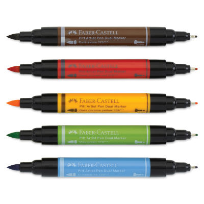 Faber-Castell Pitt Artist Pen Dual Tip Markers - Set of 5 with caps off