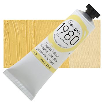 Open in modal - Gamblin 1980 Oil Paint - Naples Yellow, 37 ml tube and swatch
