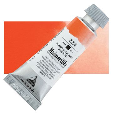 Open in modal - Maimeri Blu Artist Watercolor - Cadmium Red Orange, 12 ml Tube and swatch