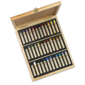 Sennelier Oil Pastel Set - Plein Air Set, Wood Box, Set of 36 (open to show contents)