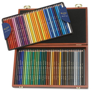 Blick Studio Artists' Colored Pencils - Assorted Colors, Set of 72 in wood box, open, two trays.