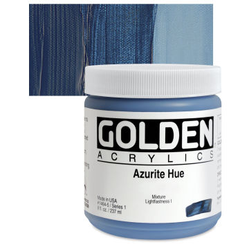 Golden Heavy Body Artist Acrylics - Azurite Historic Hue, 237 ml, Jar with Swatch